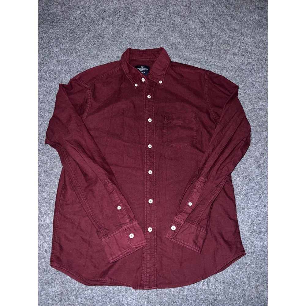 American Eagle Mens Medium Burgundy Classic Fit Cotton Button Down Shirt